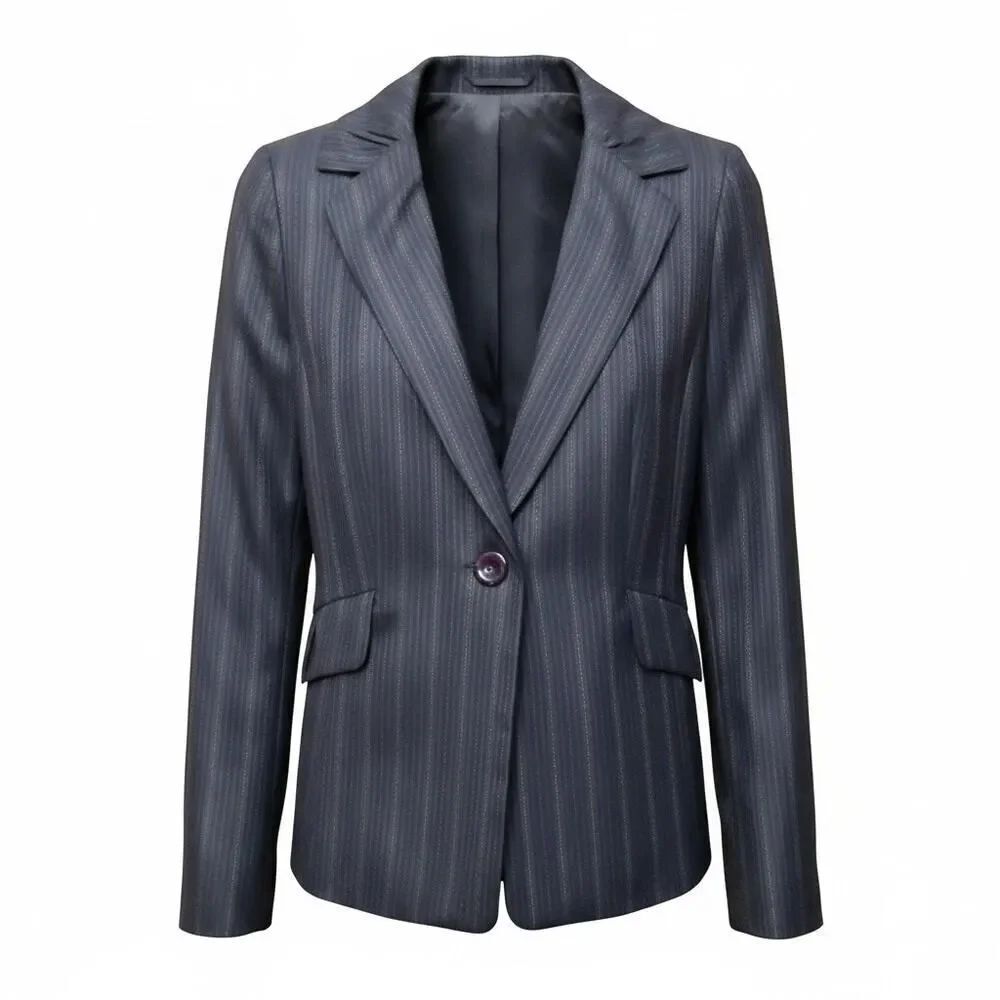 Semantiks Blazer Black Striped Wool Ruched Button Jacket Womens 12 New
